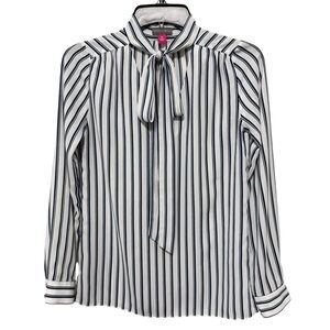 Vince Camuto Striped V-Neck Long Sleeve Blouse with Tie Front Size XS EUC